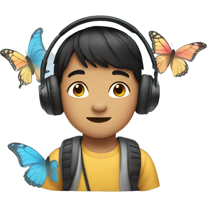 asian boy with headphone and butterflies  emoji