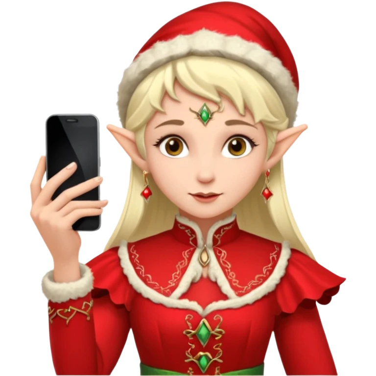 elf with russia custome dress and smartphone, red emoji
