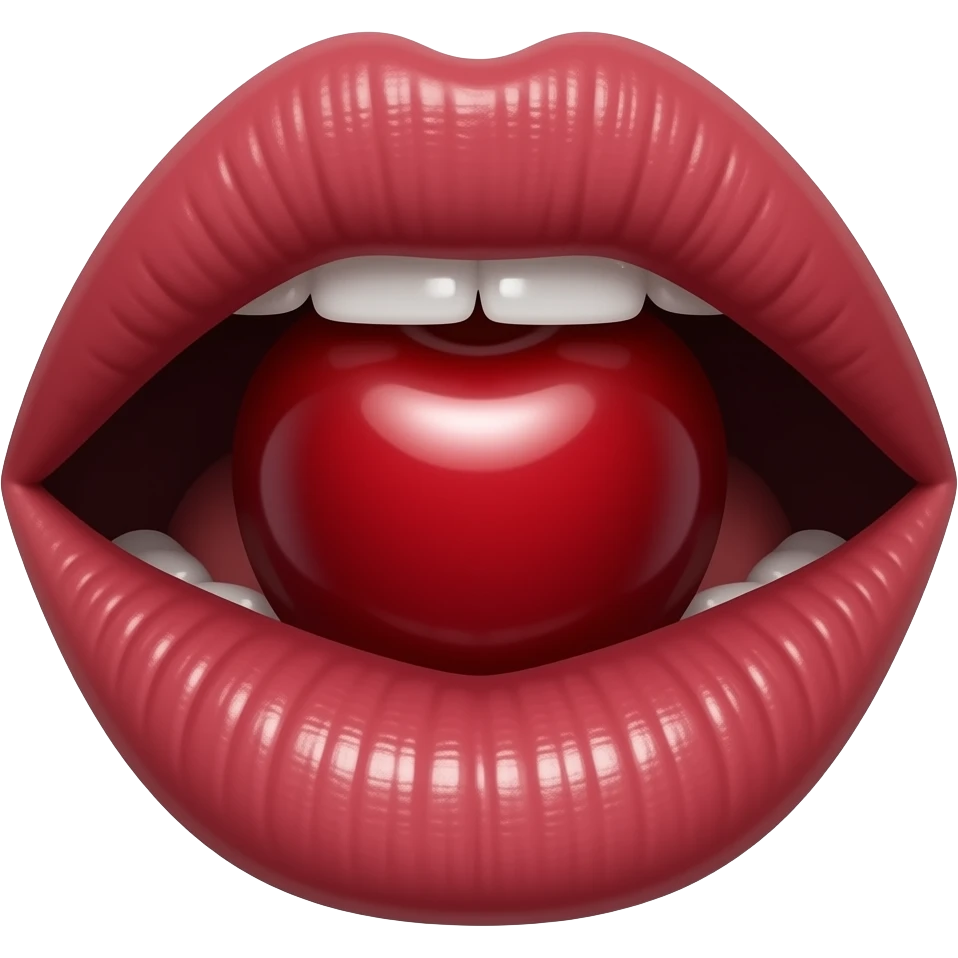 side view of female lips biting deeply a big piece of cherry (no face) emoji