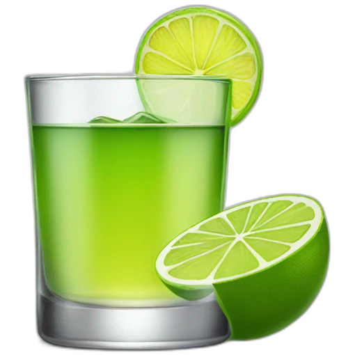 A single tequila glass with a single slice of green lemon piece on it emoji