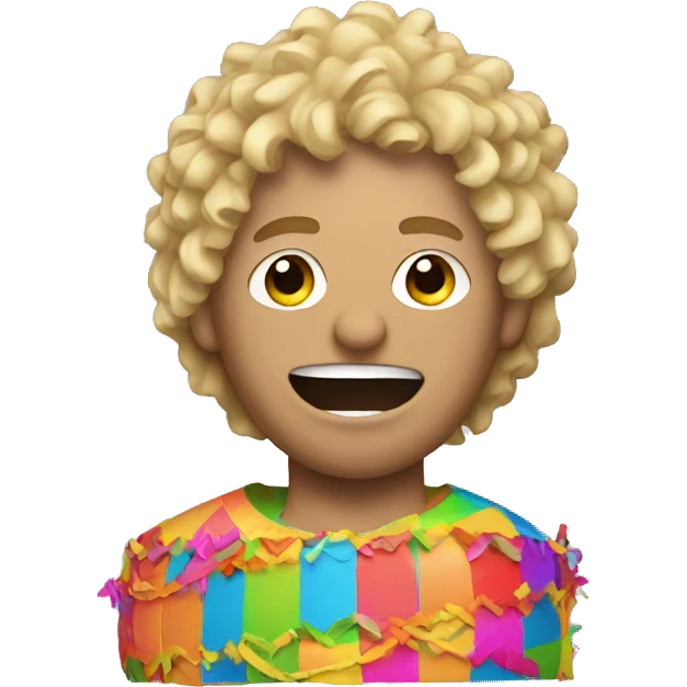 Man with blonde curly hair hitting a piñata emoji