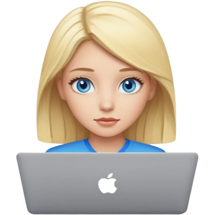 blonde girl blue eyes on mac lap top emoji