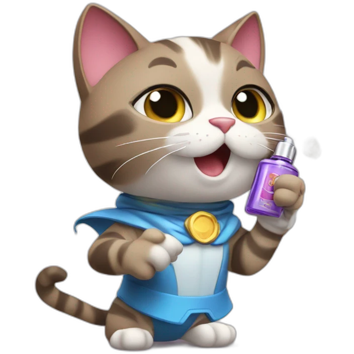 super hero cat spraying perfume emoji