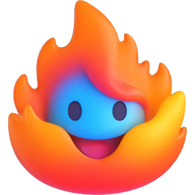 classic fire emoji with blue to orange gradient, 3D style, smooth and glossy, vibrant and realistic, rounded and soft, minimal and modern, matching reference image emoji