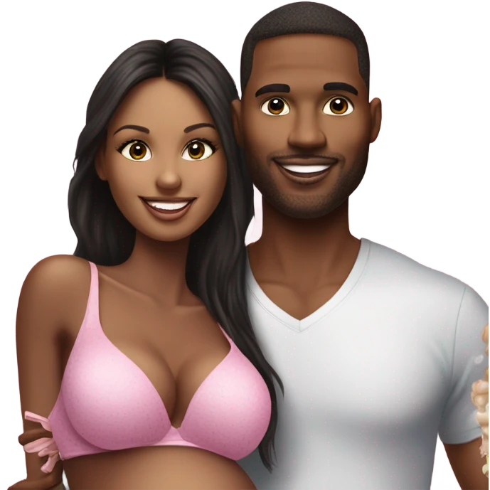 Realistic Photo of a Victoria secret model pregnant posing with a male model at her baby shower  emoji