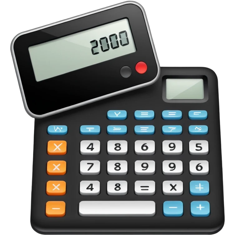 Minimalistic flat vector icon, iOS style, thin black contour on white background. Calculator and geometric shapes (triangle, circle). No text, no shadows. emoji