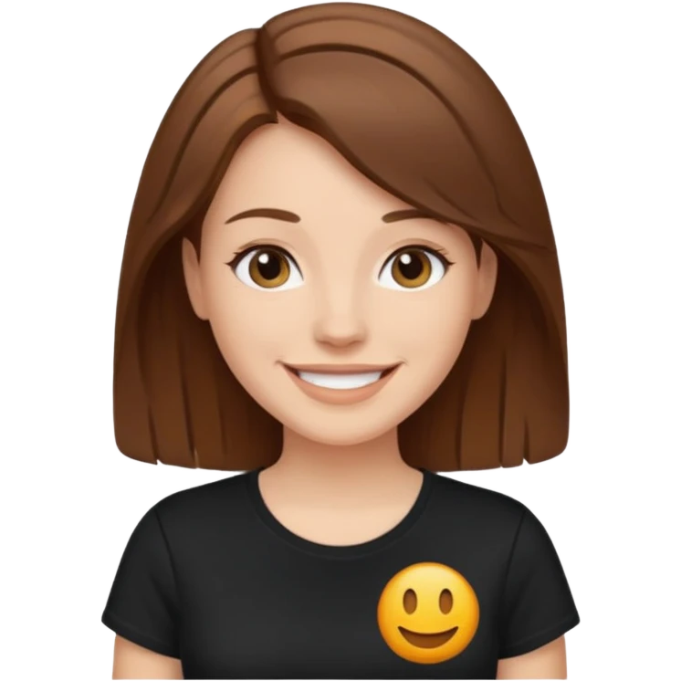 white woman emoji. Black t-shirt. Short and bround hair. smiling. transparent background. reference attached. emoji