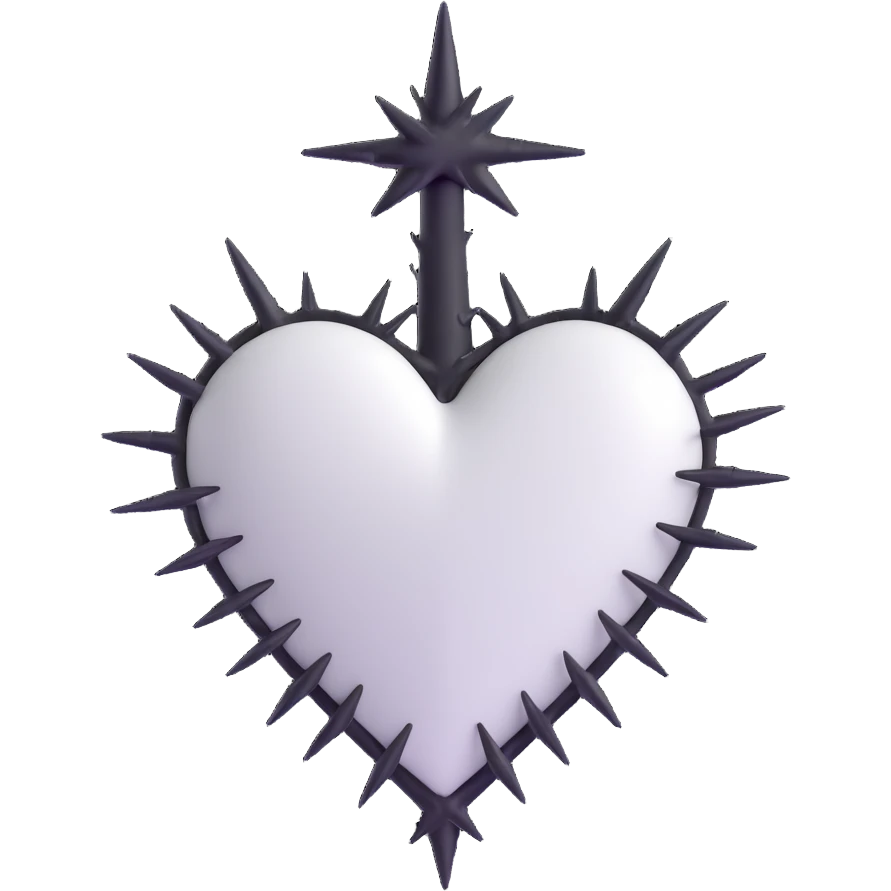 white goth heart with black thorns, dramatic emoji