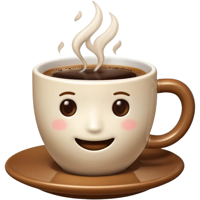 A plain 3D cartoon coffee cup filled with hot coffee, no saucer, light steam rising, glossy ceramic texture, warm soft lighting, realistic Memoji-style on a dark background. emoji