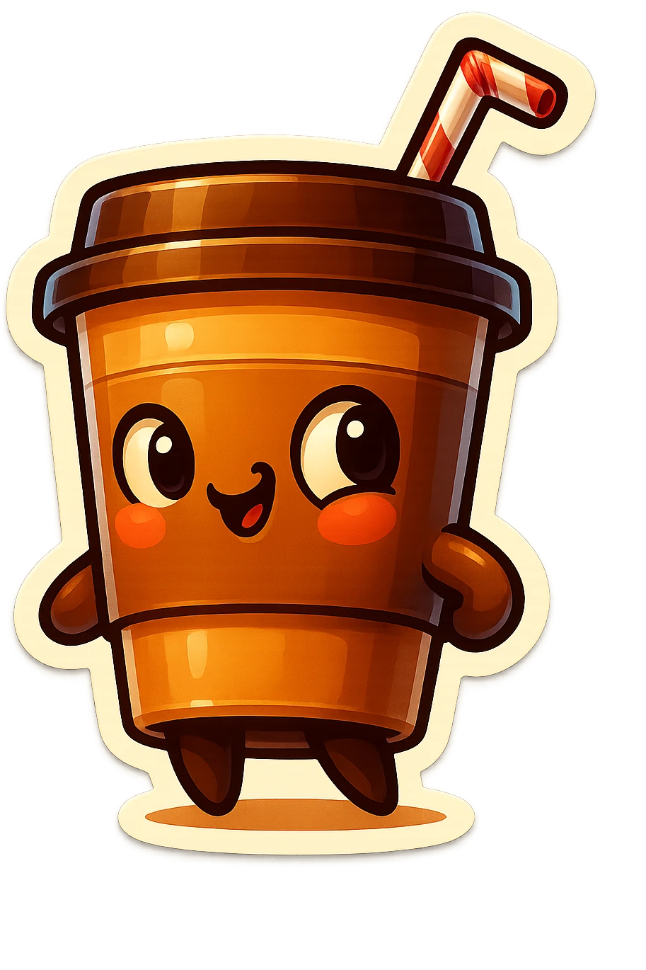 Tall coffee cup, amused, mischievous, drinking coffee with straw, looking sideways emoji