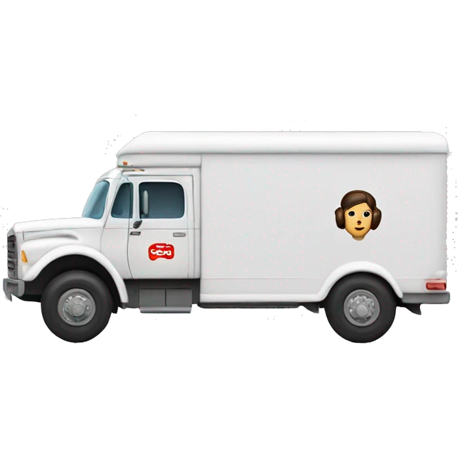 Side view of 1976 very very long mail delivery truck shaped like Princess Leia emoji
