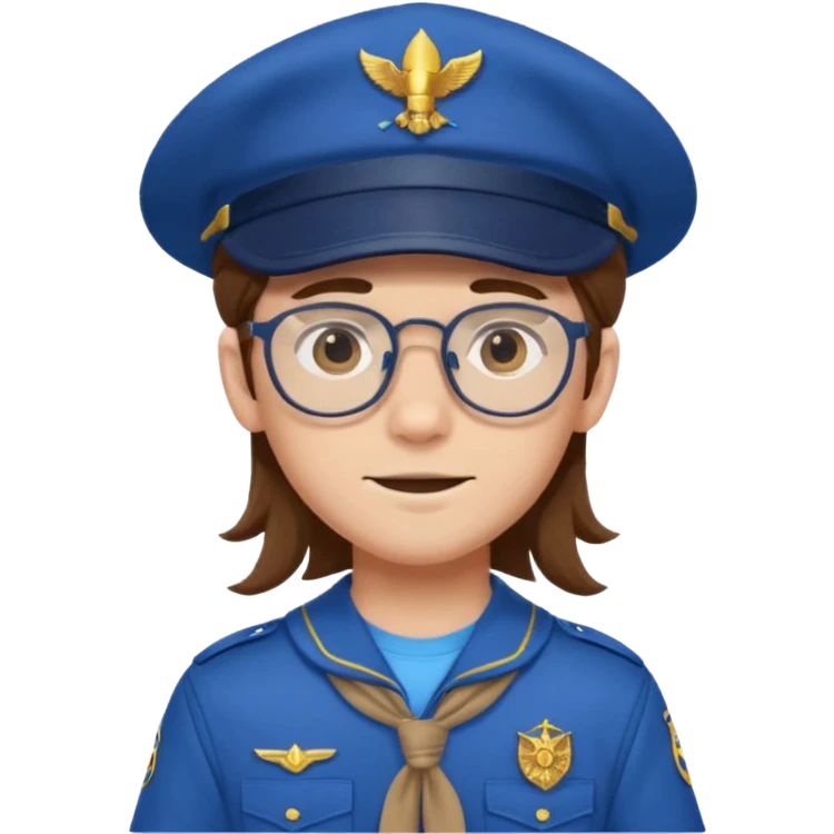 scout boy long hair spectacled blue uniform with cap very unique looking emoji