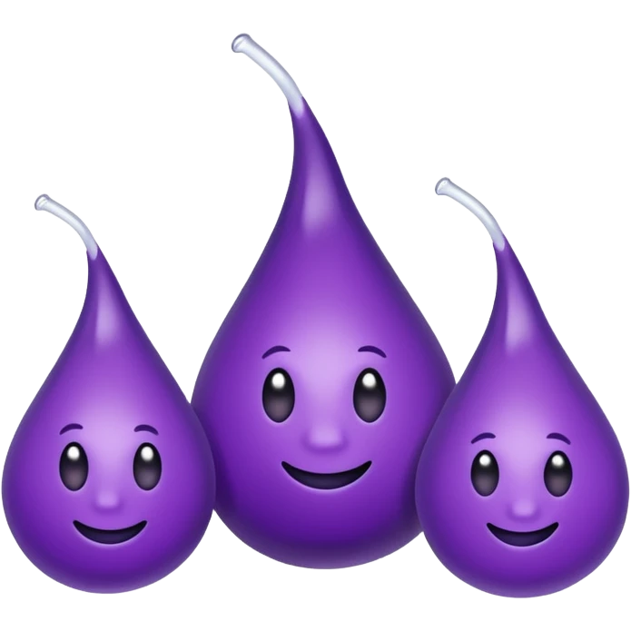 3 purple Drops with kool aids signature color, Juicy , no faces, just like the drops emoji 💦, just singular no extras, spraying left make them sideways emoji