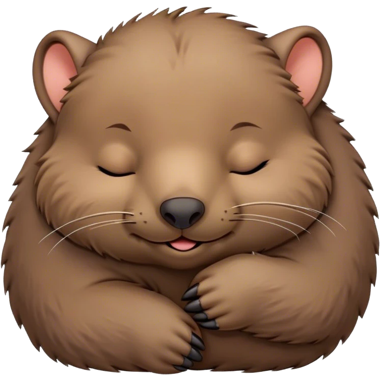 Meme-Worthy Cute Sleeping Wombat Portrait Emoji, Head resting peacefully with a contented smile, showcasing a robust, sturdy build and a luxuriously soft shaggy brown fur, eyes shut in a serene, restful nap, Simplified yet hilariously adorable features, highly detailed, glowing with a soft, drowsy light, high shine, relaxed and utterly lovable, stylized with an air of playful laziness, bright and heartwarming, soft glowing outline, capturing the essence of a comically sleepy wombat, so meme‐worthy it feels like it could instantly become the next viral sensation of adorable slumber! emoji