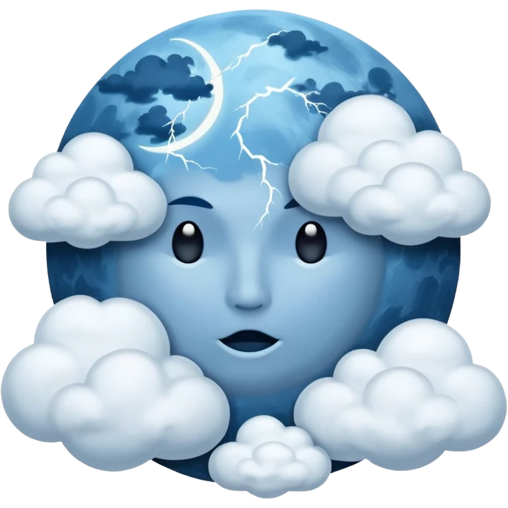 blue moon with no face and with clouds with snow and thunder with no face too emoji