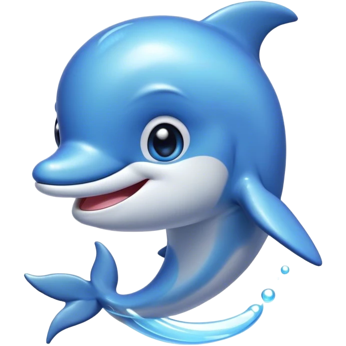 Cinematic Cute Dolphin Portrait Emoji, Head tilted playfully and inquisitively, featuring a smooth, streamlined body with shimmering, silvery-blue skin and round, sparkling eyes full of playful charm, Simplified yet irresistibly adorable features, highly detailed, glowing with a warm, friendly oceanic glow, high shine, affectionate and lively, stylized with a touch of aquatic whimsy, soft glowing outline, capturing the essence of a mischievous yet loving dolphin that appears as if it could splash out of the screen into your arms! emoji