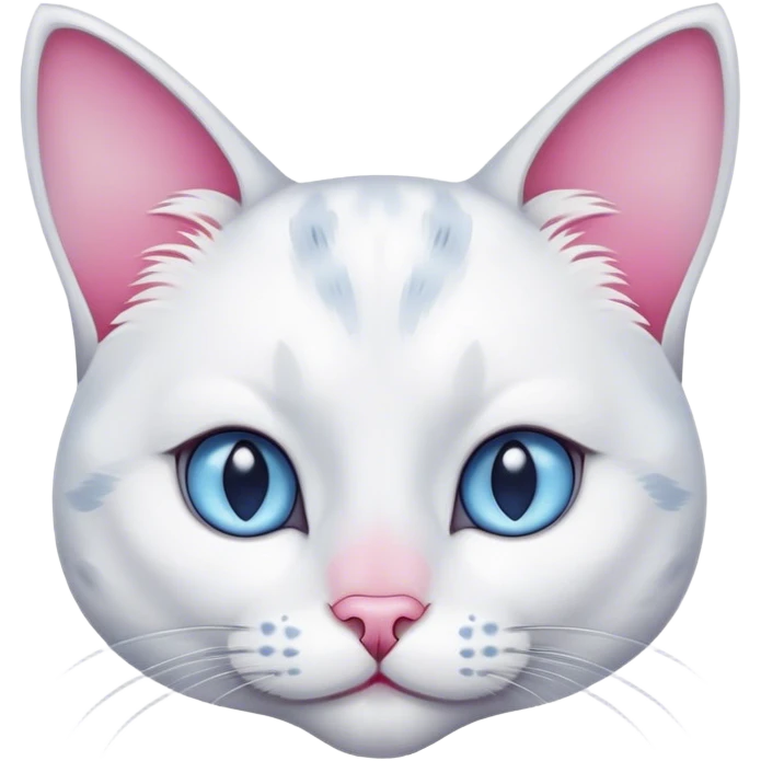White female cat with grey ears and a face with grey spots, a pink nose and dark blue eyes. emoji