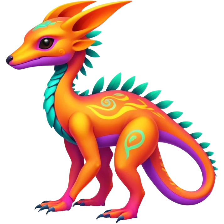 Exotic futuristic lush warm-colored neon Fakémon-Fionbri-creature (full body) emoji