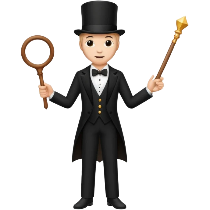 Stage magician in tuxedo holding magic wand emoji