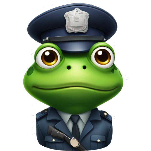 frog with policehat and serious expression looking towards camera three quarters emoji
