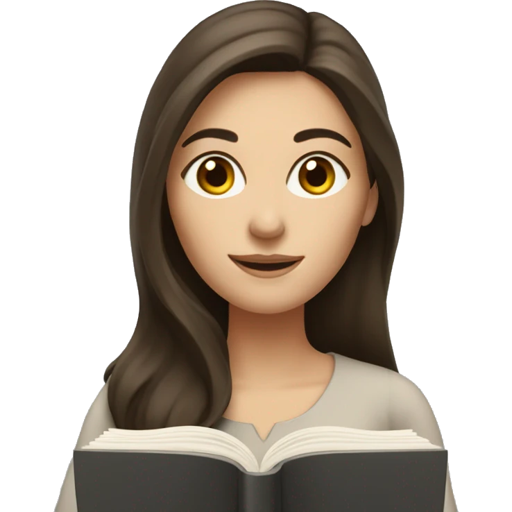 brunette caucasian woman with long hair writing a book emoji