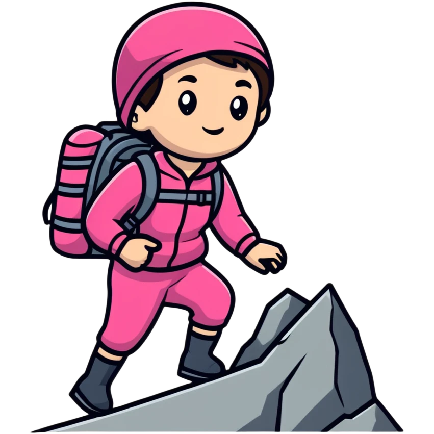 female mountain climber wearing pink clothes emoji
