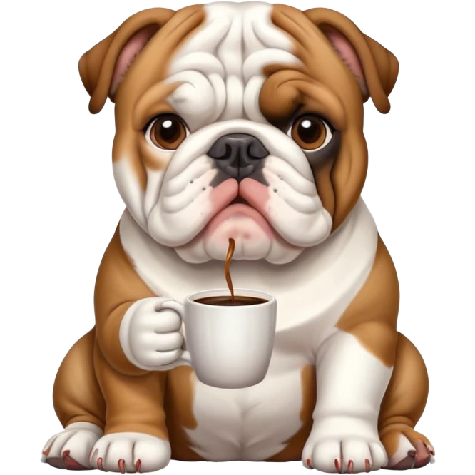 English bulldog waiting, drinking coffee emoji