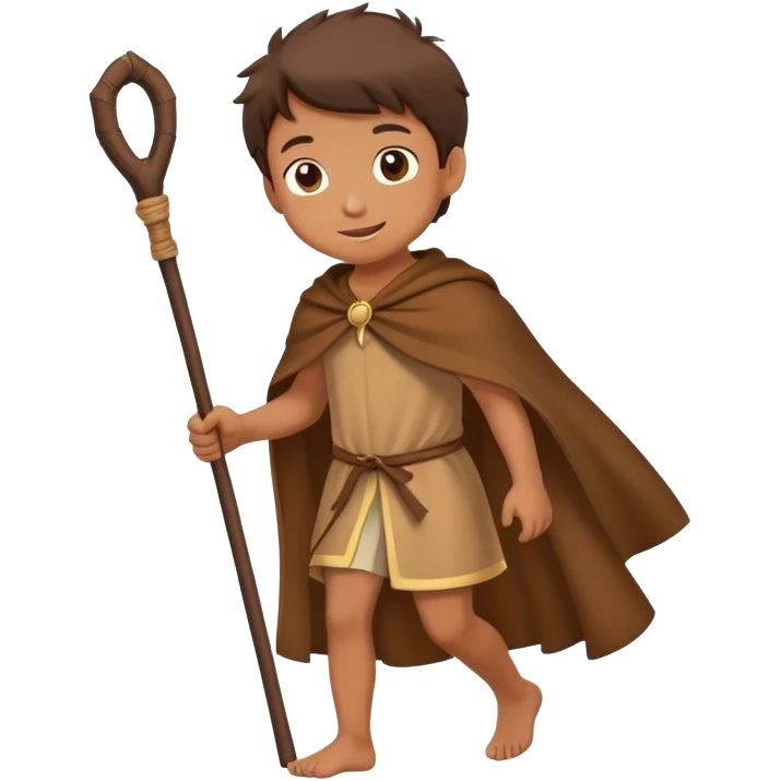 happy Boy walking with brown mantle and stick emoji