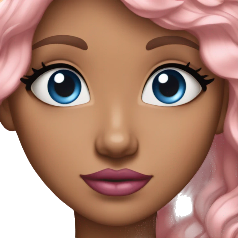 tan skin, blue eyes, wavy hair, pink lips tall, few freckles, zoomed out emoji