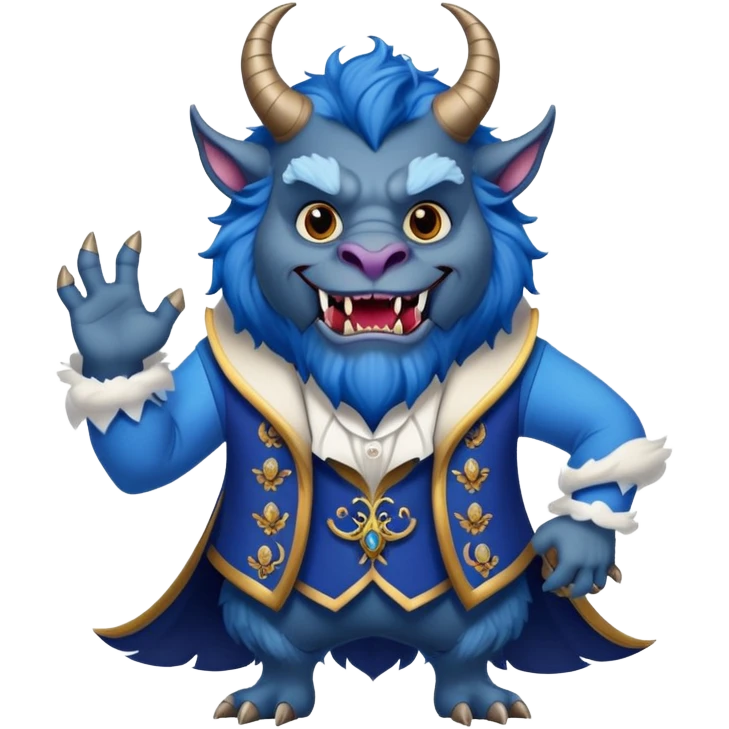 The Beast from Beauty and the Beast, furry blue monster with horns and fangs wearing elegant royal clothes emoji