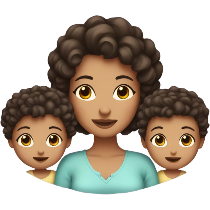 a mom with short dark brown curly hair and twin babies one boy one girl emoji