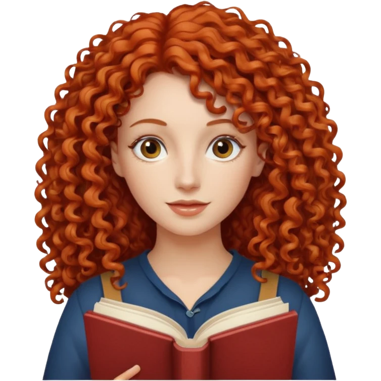long red and curly haired  women with book with optical  emoji