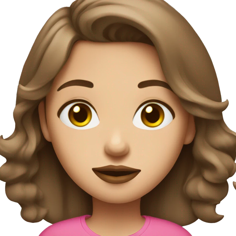 Girl in green eyes brown hair big lips and pink t shirts  emoji