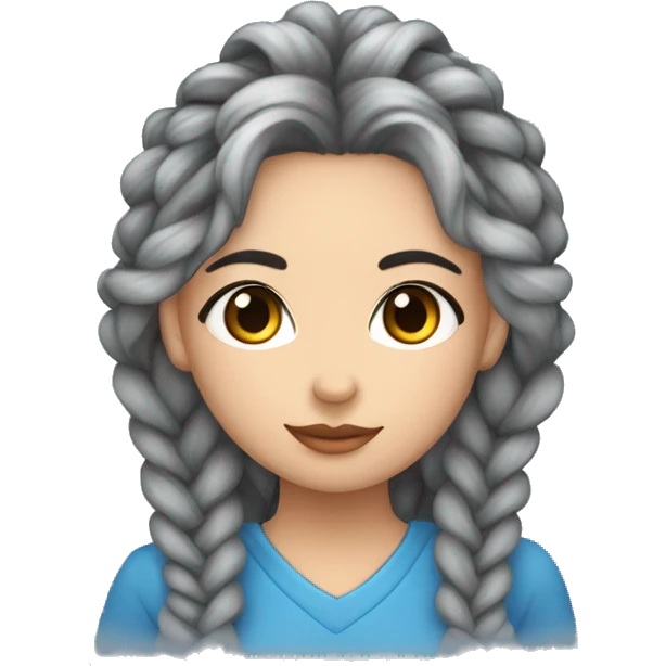 chica de ojos azules con trenzas largas color gris tirando un beso  emoji