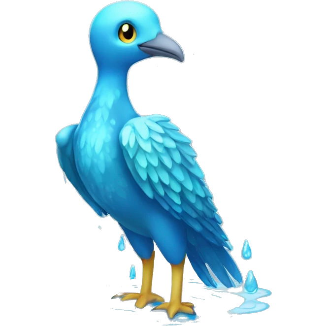 Wet dripping watery Cool Cute Fantasy legendary blue sea-bird water-type-Hydro-Phoenix-avian Fakemon full body emoji
