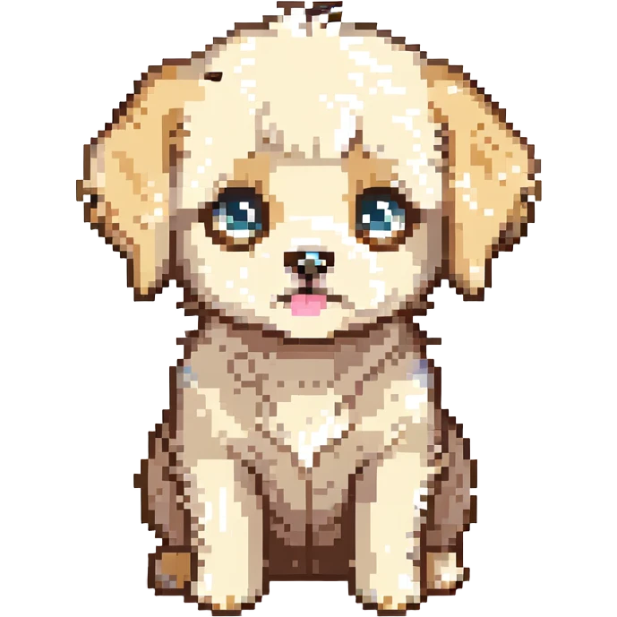 pixel art emoji of cream baby Maltipoo puppy, chibi, big eyes, fluffy, sitting, soft pastel palette, simplified but detailed, 64x64 emoji