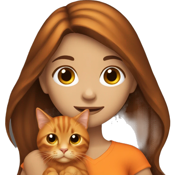 long haired brunette girl holding orange cat emoji