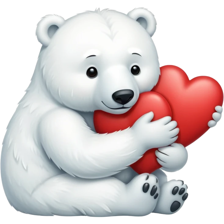 Polar bear hugging a big heart emoji