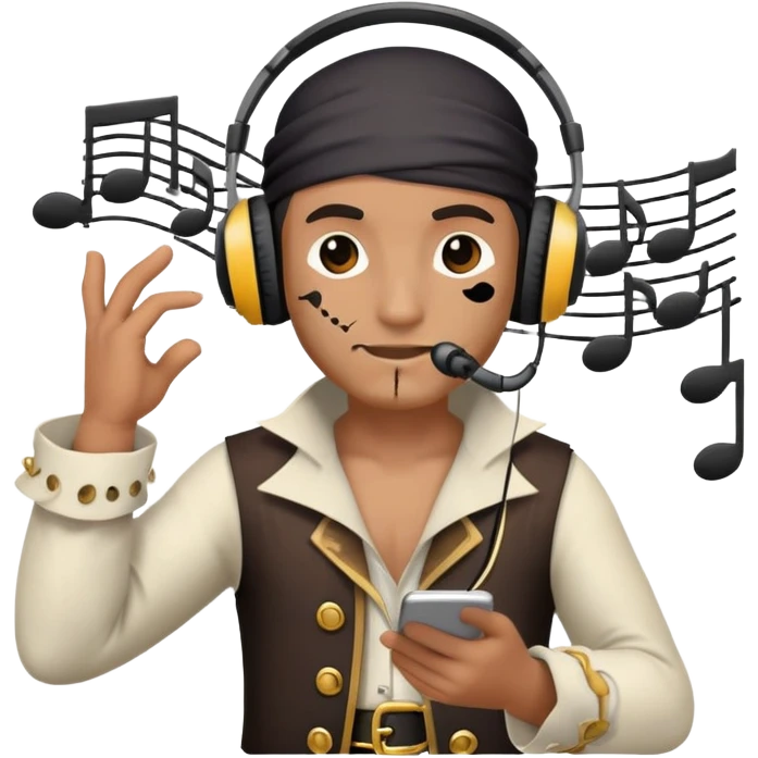 pirate with headphones and music notes emoji