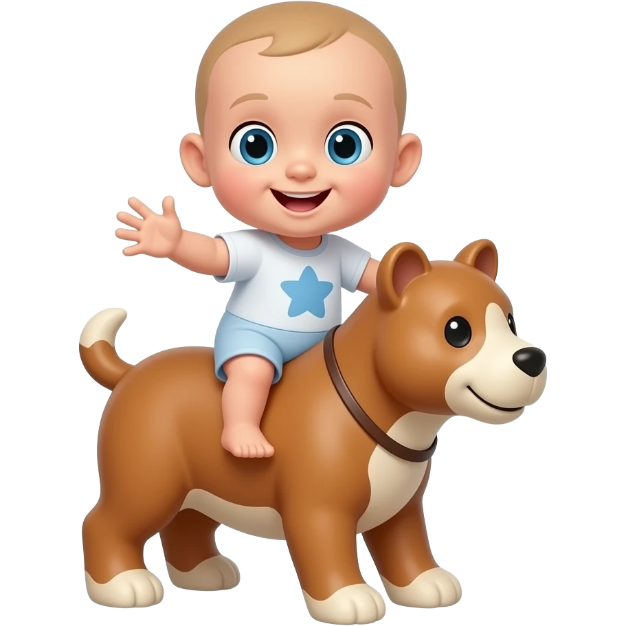 Baby Wuwu riding on the toy emoji