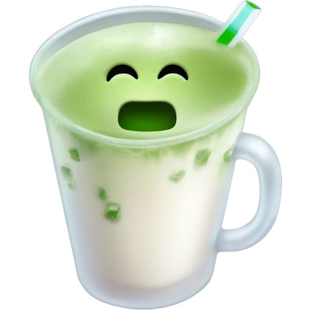 Iced matcha latte with ice cubes without a face  in a white cup emoji