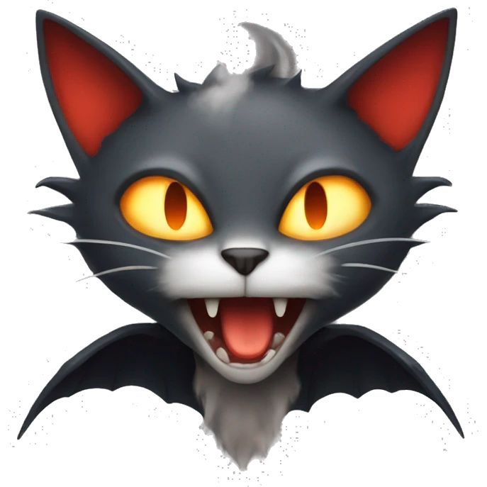 Flying vampire cat breathing fire emoji