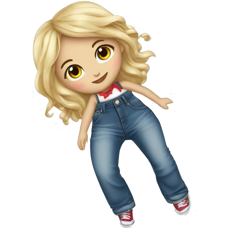 ragazza bionda occhi marroni orecchini grandi a cuore maglietta nero jeans stretti emoji