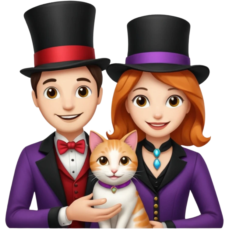 magician couple and their pet cat emoji