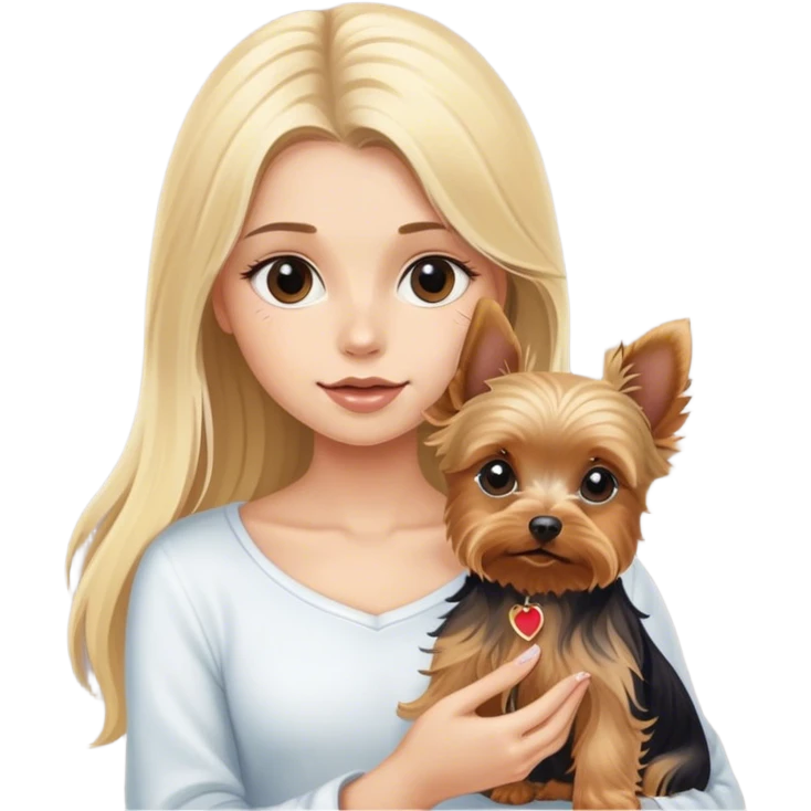 a blonde girl with a yorkie puppy with long hair emoji