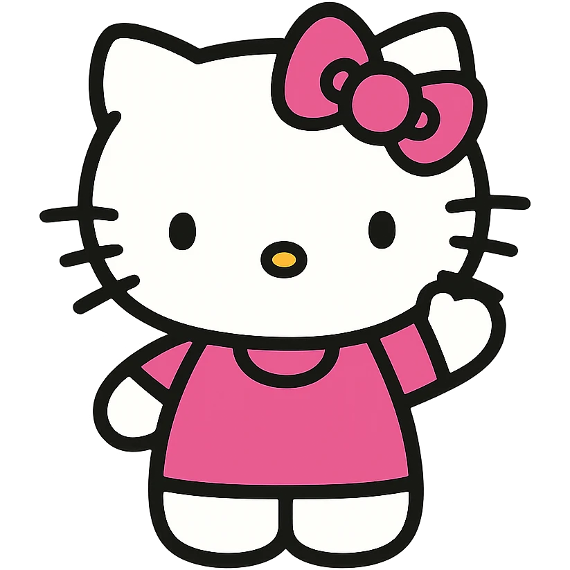 Hello Kitty waving, pink and white girly aesthetic, cute and charming icon style emoji