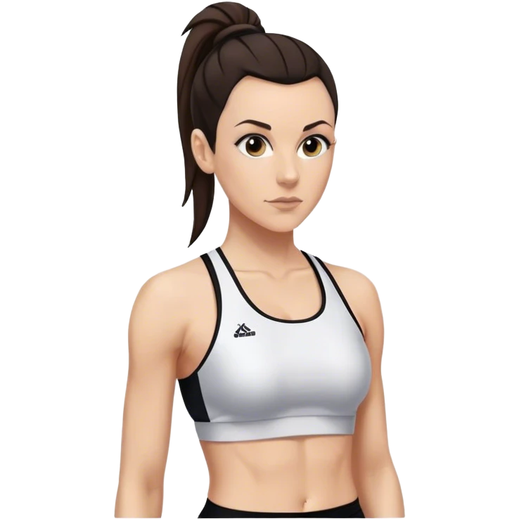 Melanie chisholm with a dark brown high ponytail wearing a sports bra and a track suit emoji