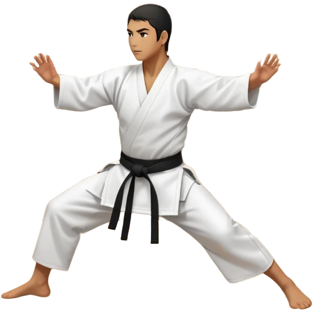 An icon depicting an aikido fighter in a black gi, executing a graceful throw in a martial arts dojo. The background features traditional wooden floors, tatami mats, and a serene atmosphere with soft lighting. The focus is on the fighter's precise technique and fluid movement. Transparent background emoji