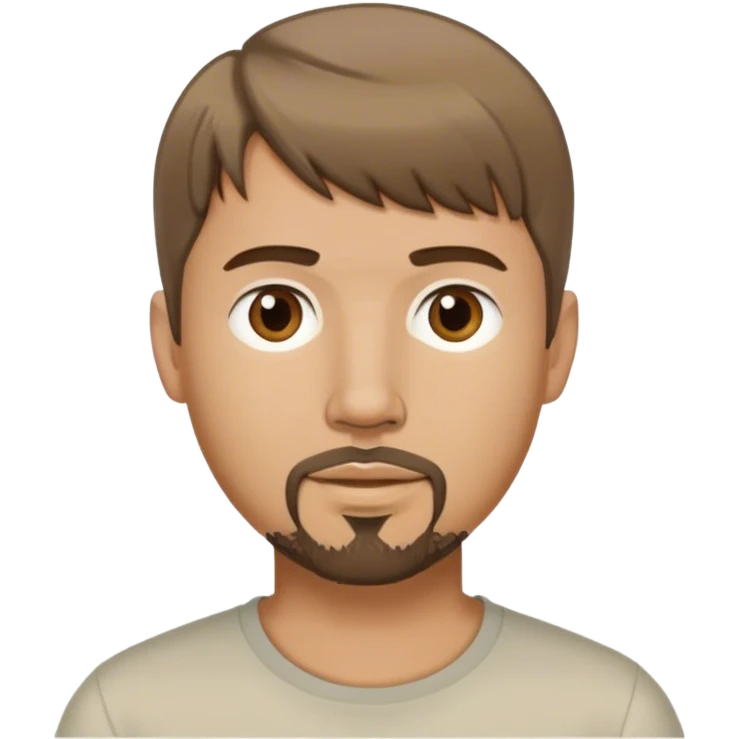  white male, short medium brown colored hair with bangs and goatee,  emoji