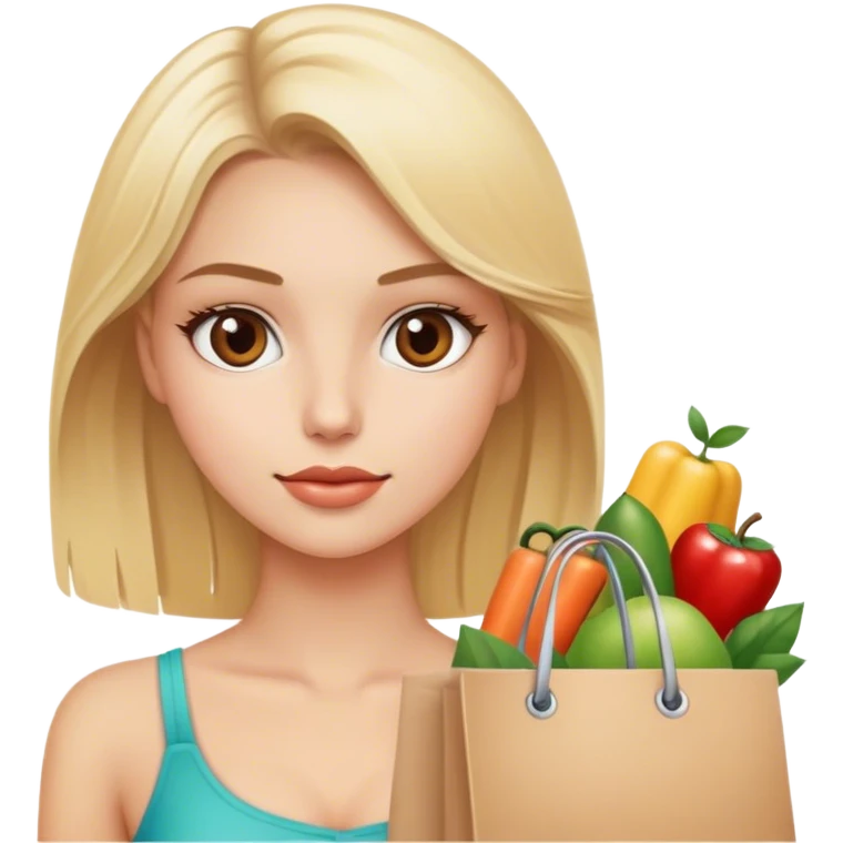 Blonde model with brown eyes, shopping  emoji
